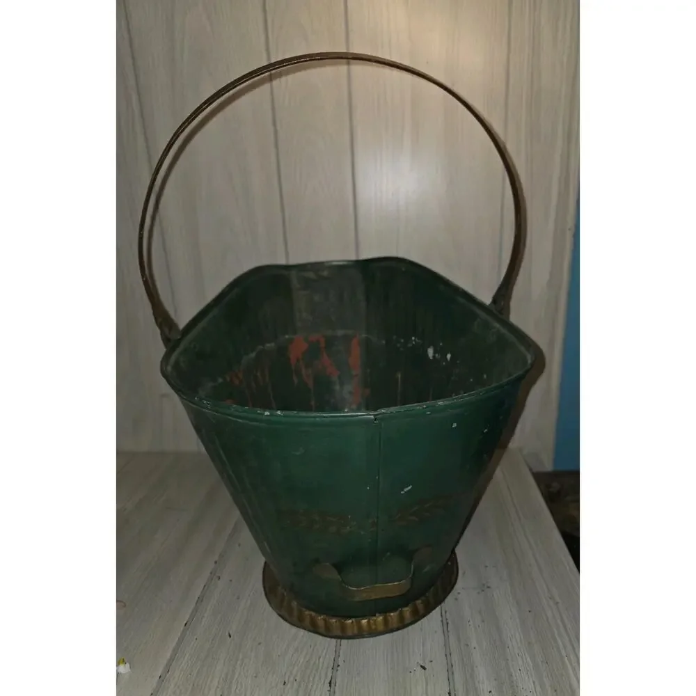 Antique Galvanized Rustic Coal Ash Bucket Fireplace Scuttle Primitive Farmhouse